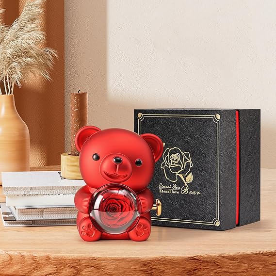 Ariceleo Ours en Rose avec Rose Éternelle